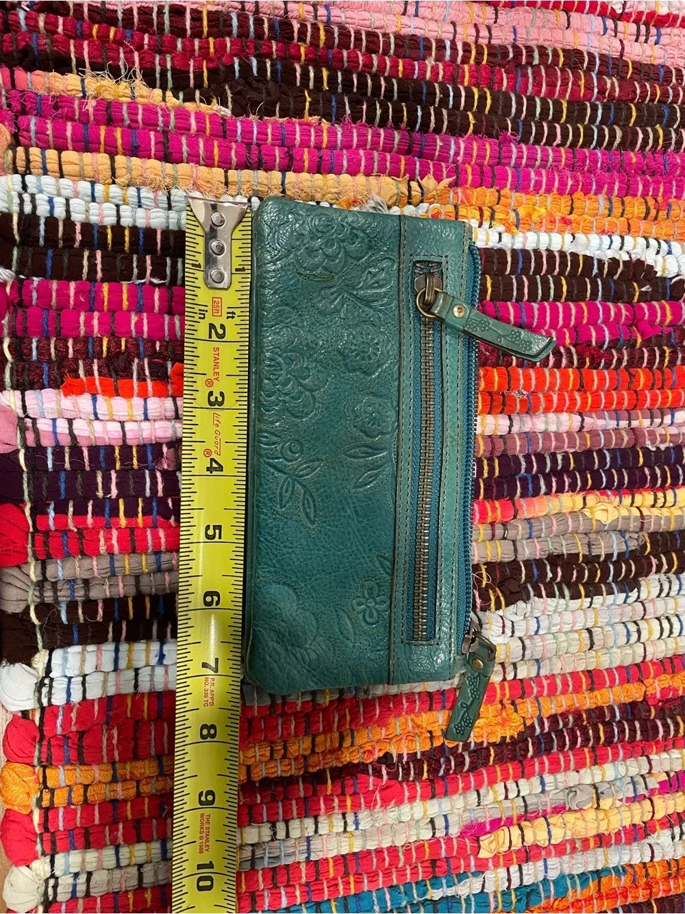Fossil Teal Floral Embossed Leather Zip Wallet